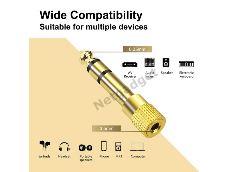 Fiche adaptateur plaqué or 6.35 à 3.5mm
