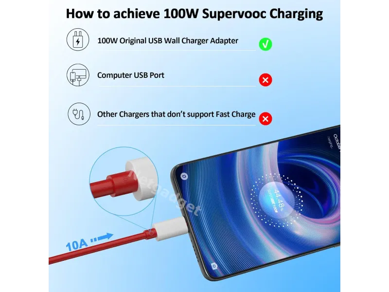 Supervooc USB Kabel Type-C 10A 100W SuperCharge